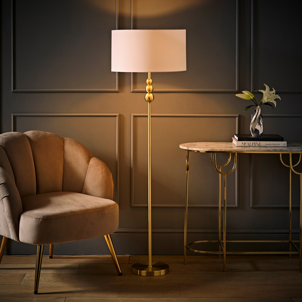 ValueLights Marissa White Shade Gold Ball LED Floor Lamp Image 6