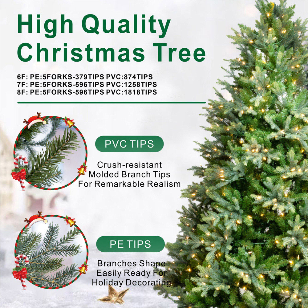Abrihome 700 Warm White LED Pre-Lit Grand Fir Artificial Christmas Tree with 2615 Mixed Tips 8ft Image 7