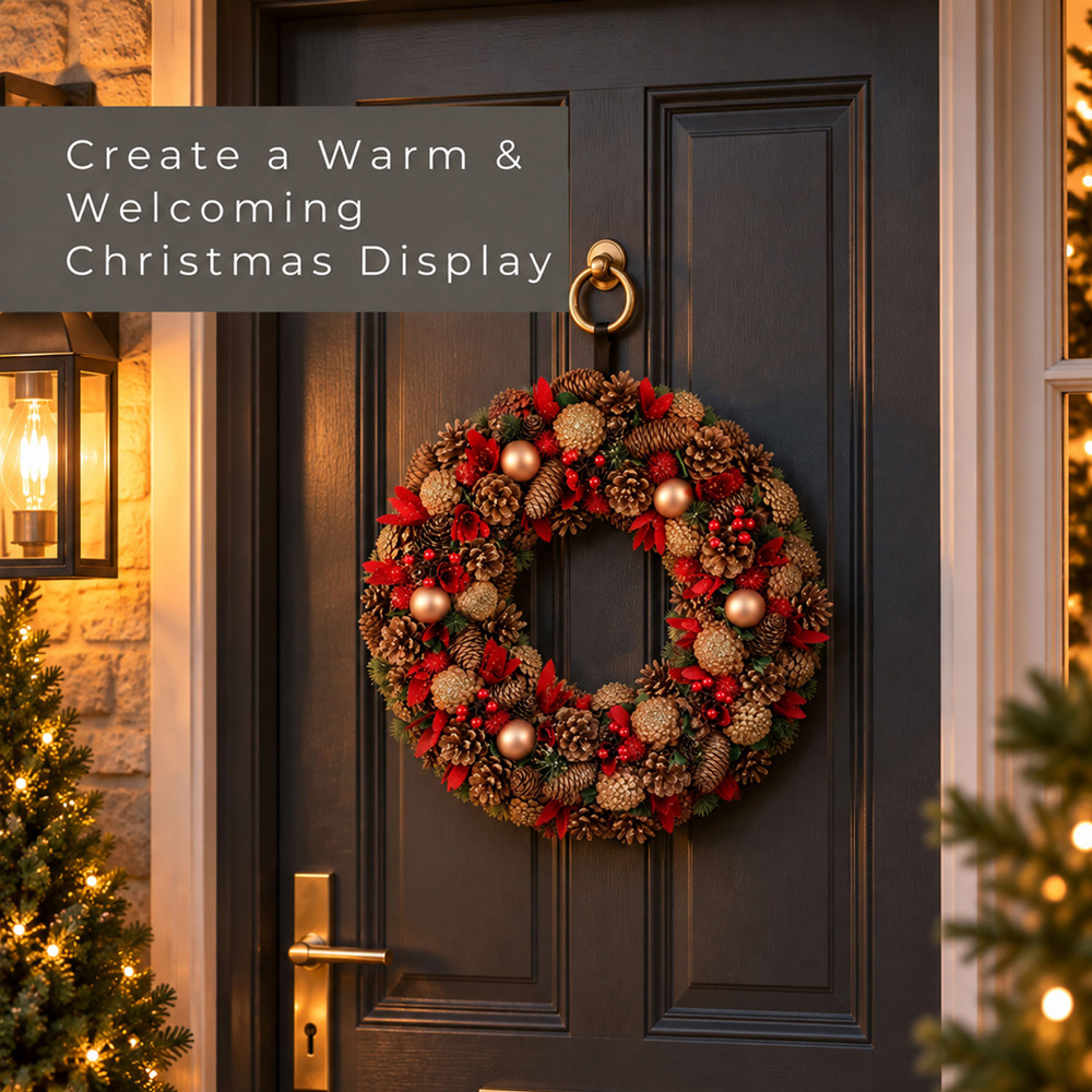 Neo Gold and Red Artificial Christmas Wreath with Berries and Pine Cones 50cm Image 4