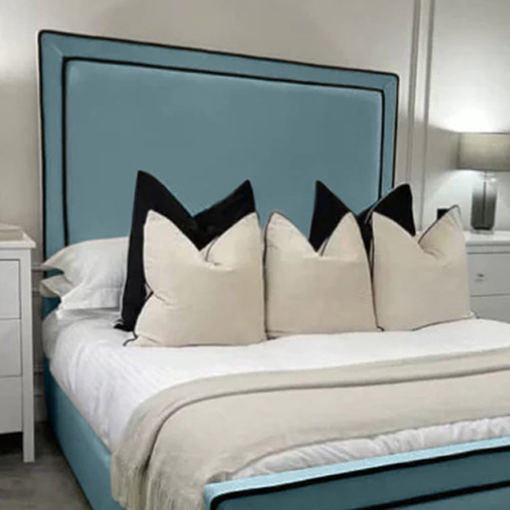 Eleganza Home Bianca Super King Size Duck Egg Plush Velvet Bed Frame with Headboard and Footboard Image 2