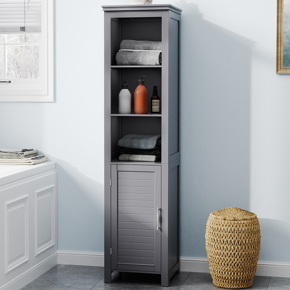 H&O Direct Single Door Grey Freestanding Bathroom Cabinet Image 1