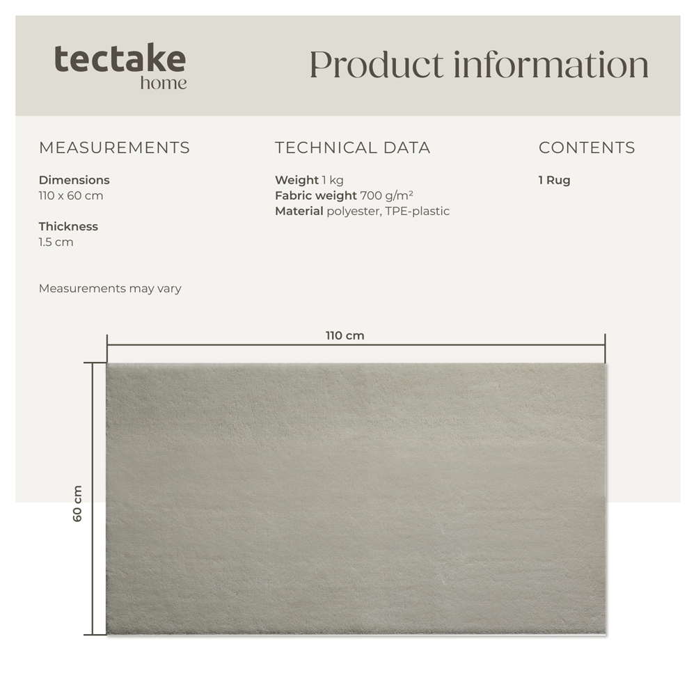 tectake Zonelle Sand Short Pile Ultra Soft Rug 110 x 60cm Image 8