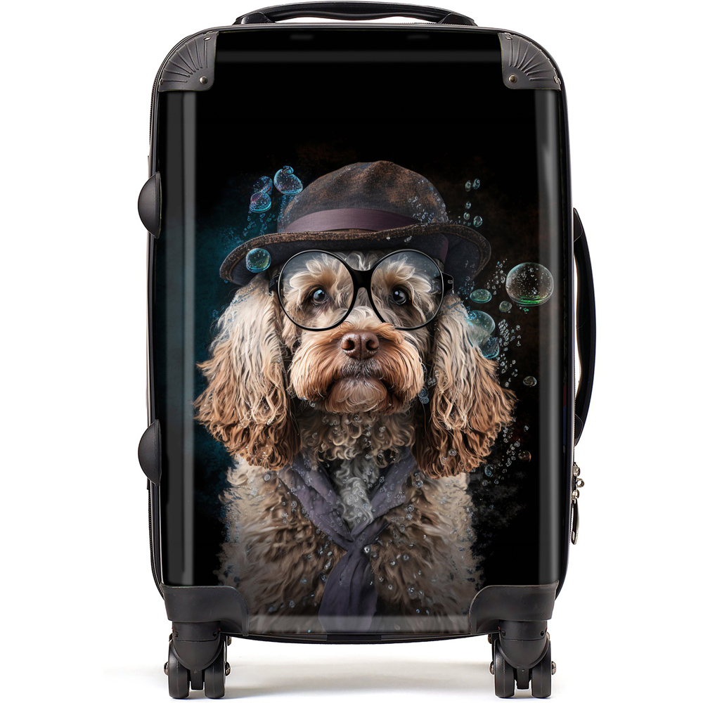 Warren Reed Designer Cabin Splashart Cockapoo Dog with Glasses Suitcase Image 1