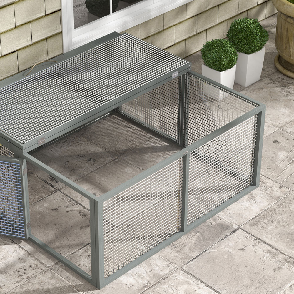 PawHut Grey Wooden Small Animal Hutch Image 3