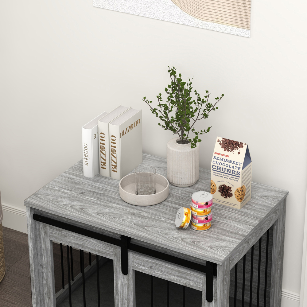 PawHut Grey Medium Dog Crate Furniture Side Table Image 3