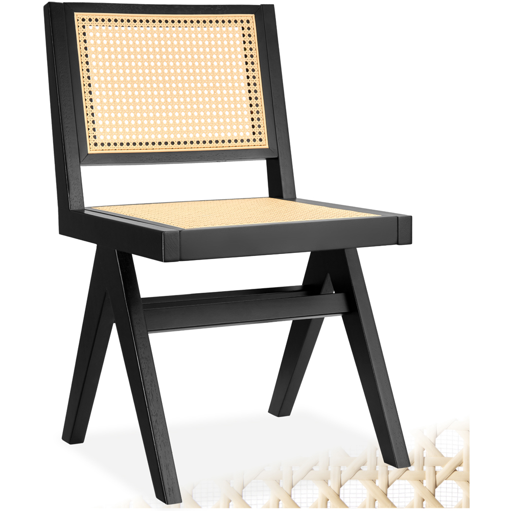 tectake Lizzy Black Rattan Backrest and Wood Frame Accent Chair Image 2