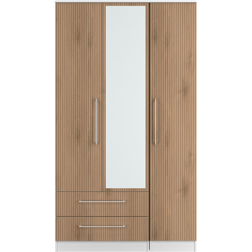 Crowndale Worcester 3 Door 2 Drawer Slatt Effect and White Tall Mirrored Wardrobe Ready Assembled Image 2
