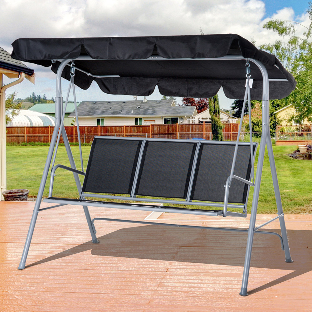 Outsunny 3 Seater Black Swing Chair with Canopy Image