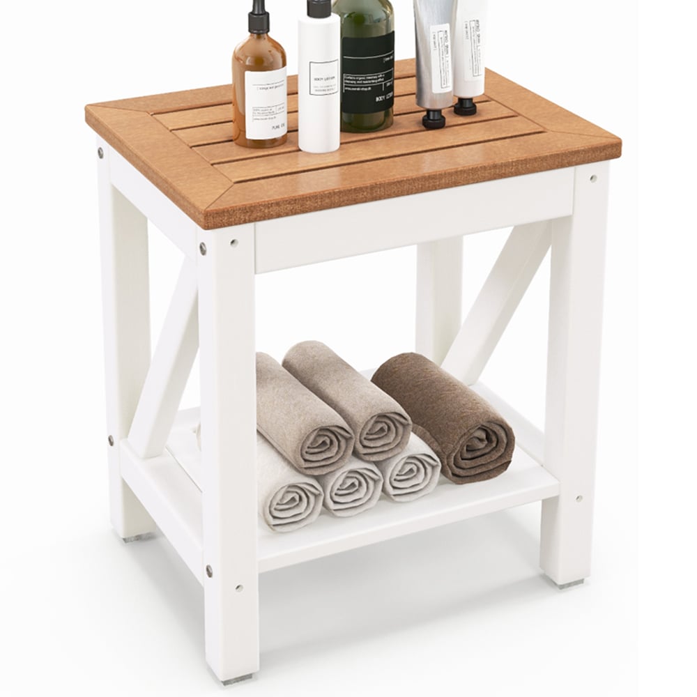 Costway Single Shelf Brown Waterproof Shower Bench Image 3