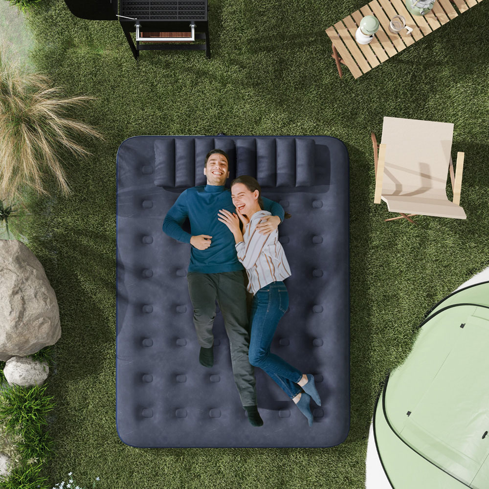 Outsunny Queen Size Blue Air Bed with Built in Hand Pump Image 2