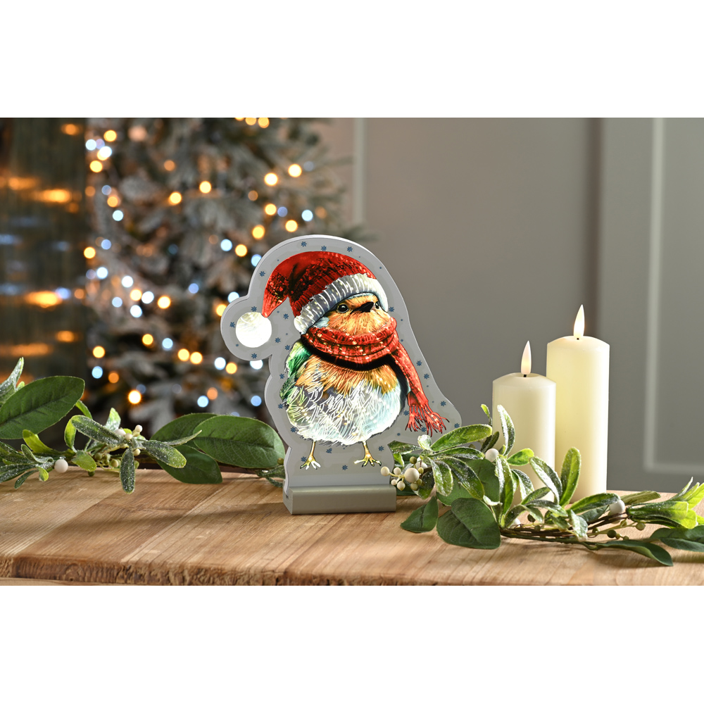 Festive Robin with Scarf Infinity LED Christmas Decoration 20cm Image 2