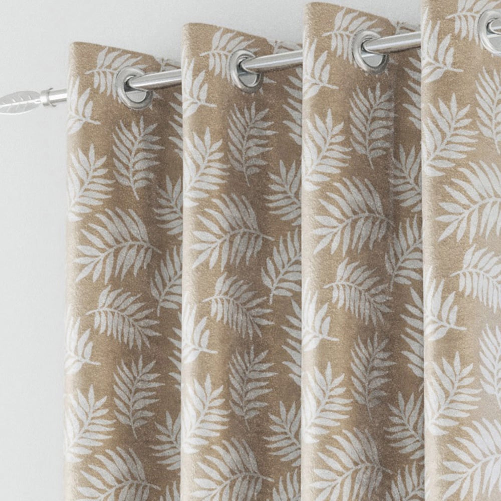 Enhanced Living Oakland Latte Leaf Print Blackout Eyelet Thermal Curtains 117 x 137cm Image 2