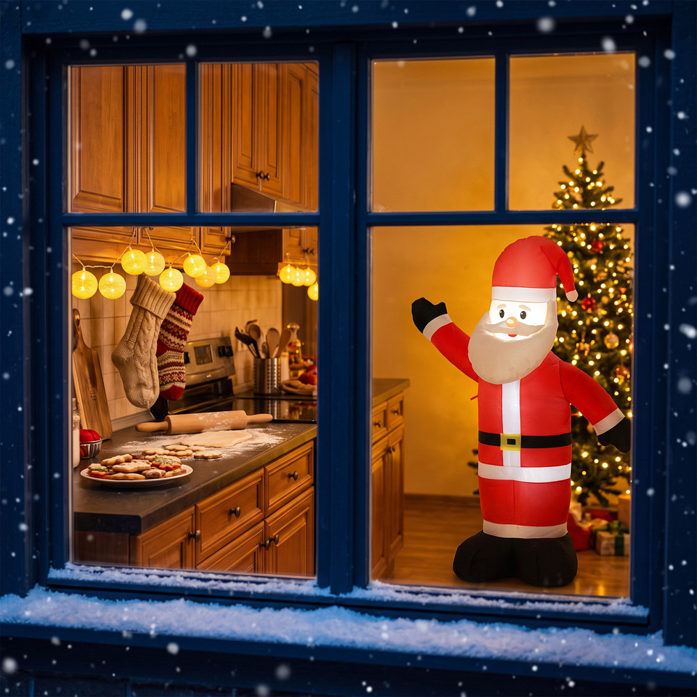 Outsunny Built-In LED Velvet Look Santa Claus Inflatable Outdoor Christmas Decoration 5ft Image 4