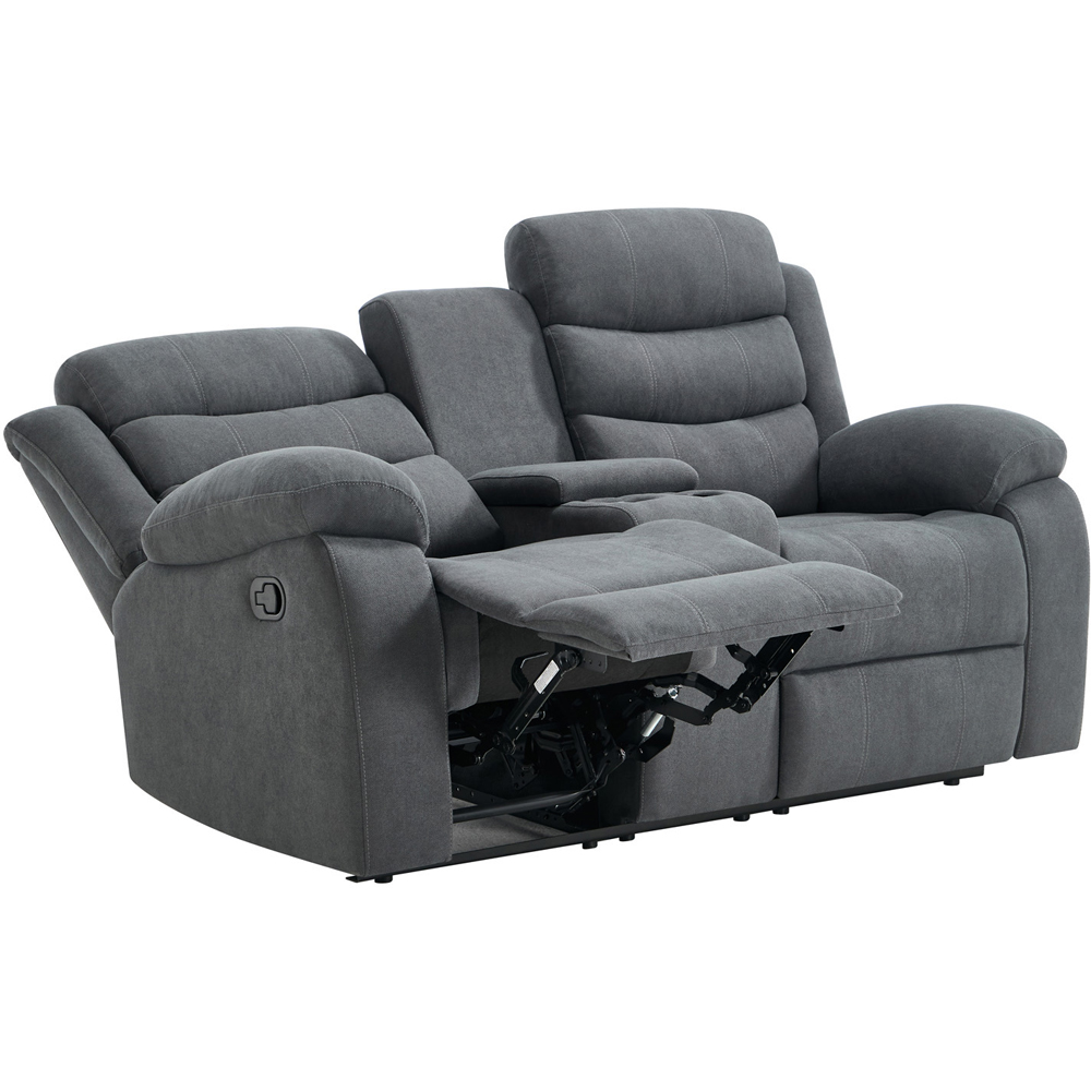 Furniture Online Boston 2 Seater Grey Manual Recliner Sofa with Drinks Console Image 5