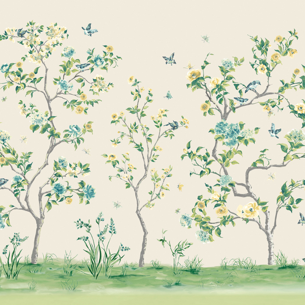Origin Murals Oriental Flower Tree Cream and Green Wall Mural Image 2