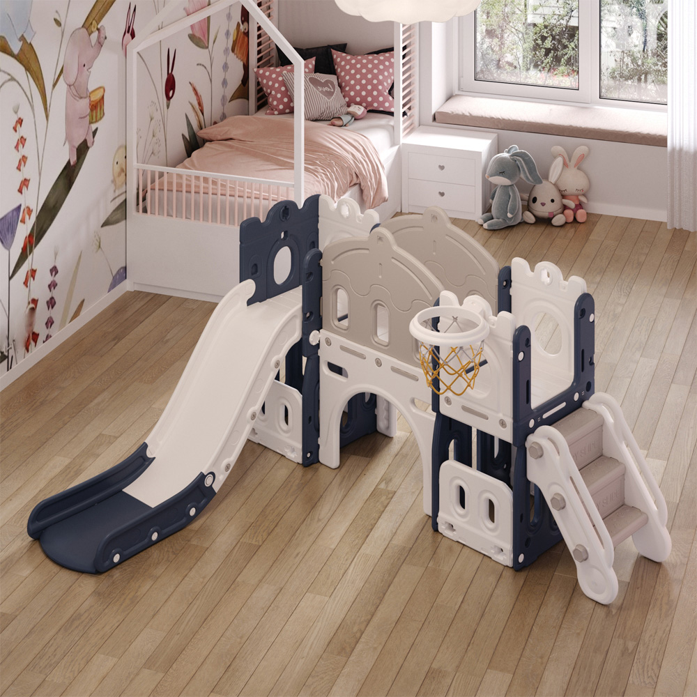 Living and Home Kids Blue and White Playset with Slide and Basket Hoop Image 5