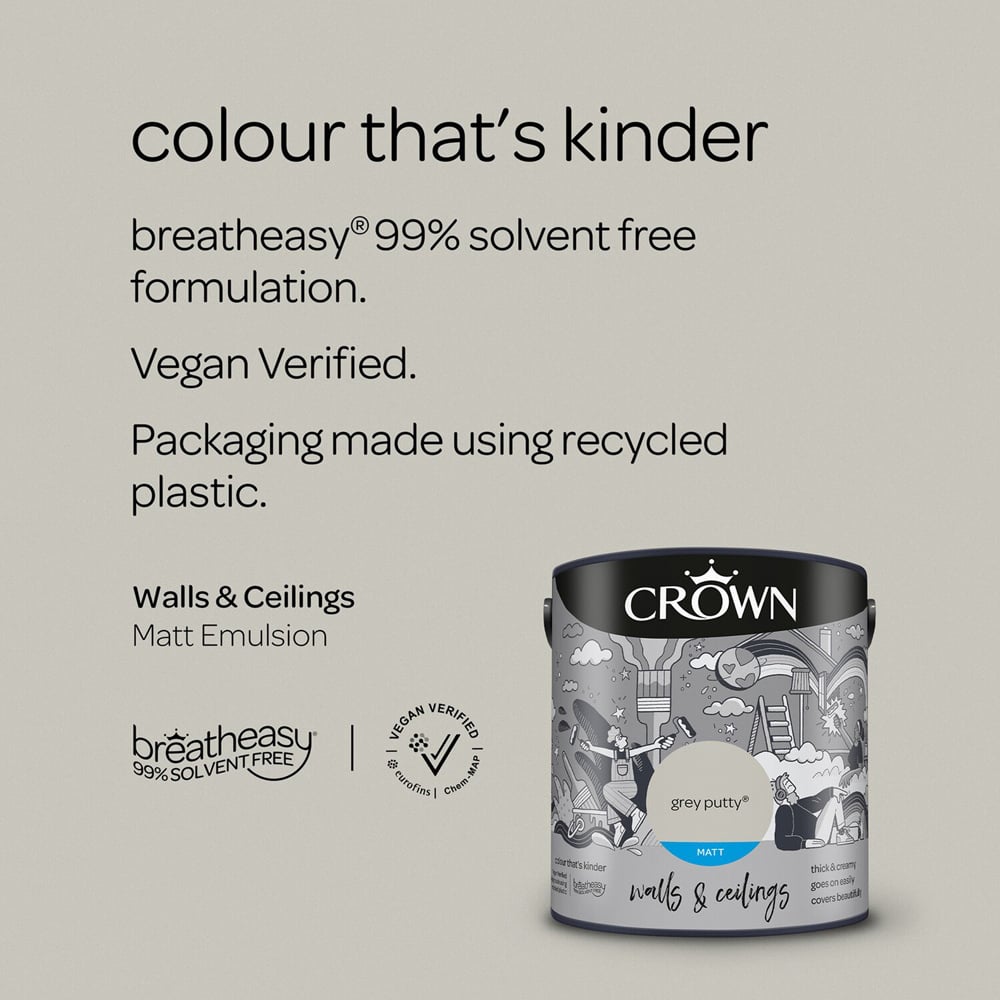 Crown Wall & Ceilings Grey Putty Matt Emulsion 2.5L Image 6