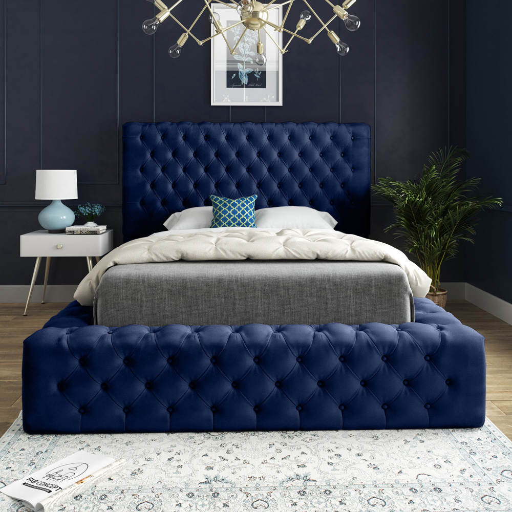 DS Living Cambridge Single Blue Soft Velvet Bed Frame Image 3