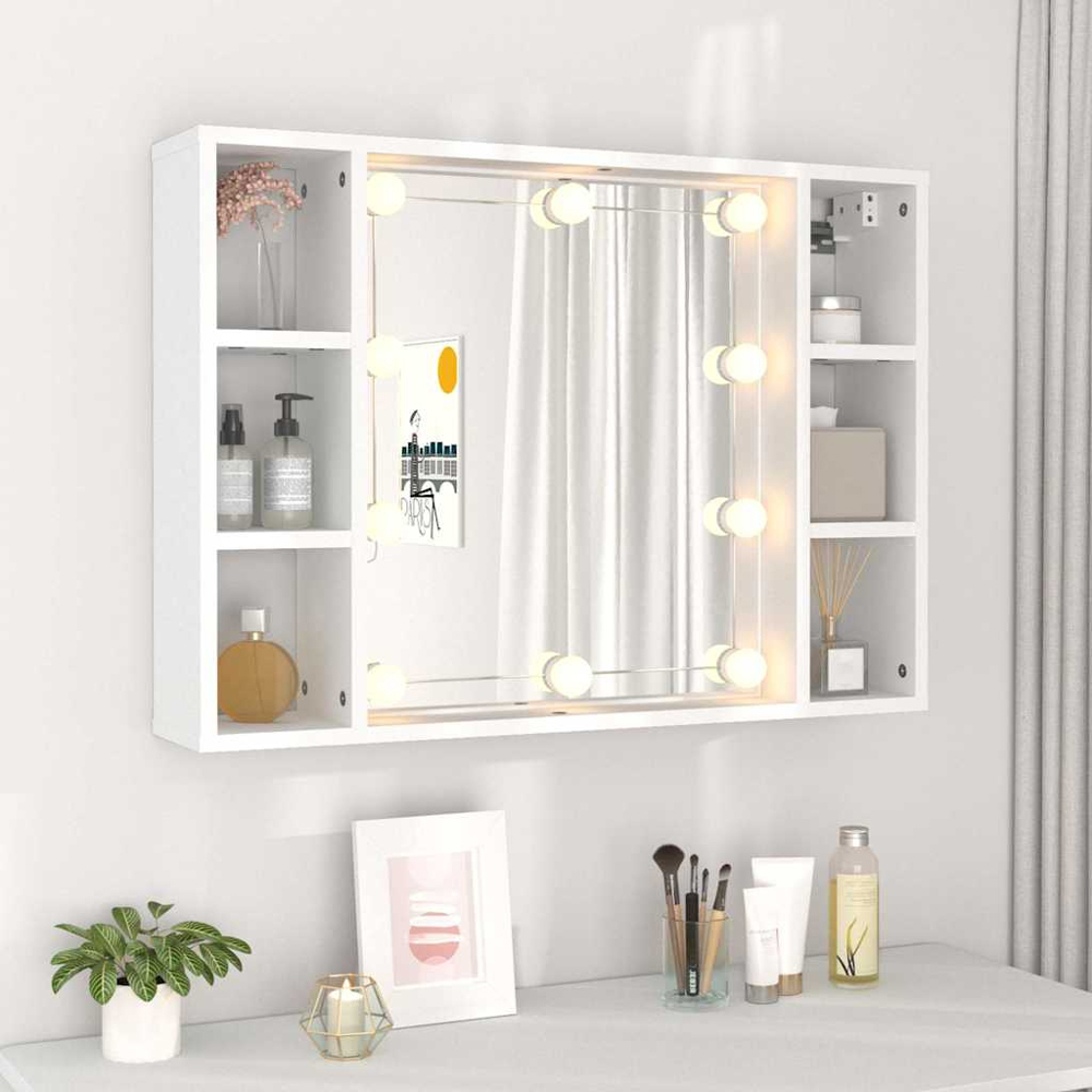 vidaXL 6 Shelf White Wall Mounted LED Mirror Cabinet Image 9