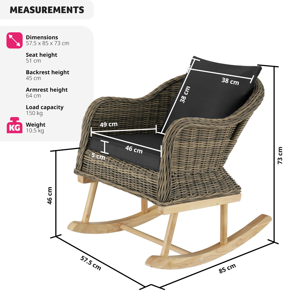 tectake Rovigo Natural Rattan Garden Rocking Chair Image 8