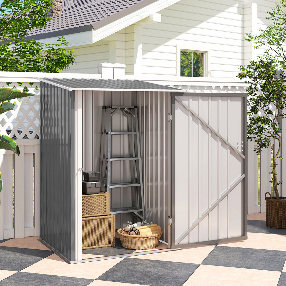 Outsunny 3.3 x 3.4ft Grey Steel Garden Storage Shed with Lockable Door Image 5