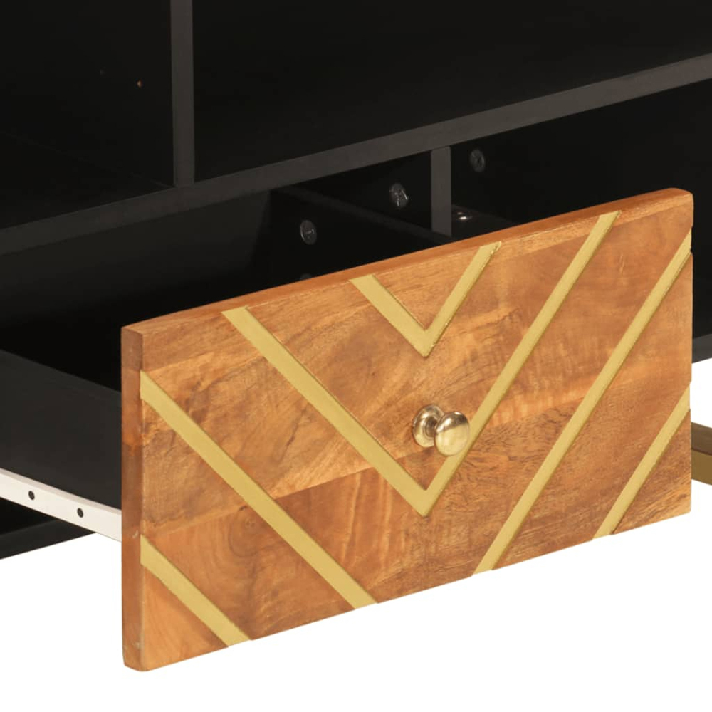 vidaXL Single Drawer 4 Shelf Brown and Black Solid Mango Wood TV Cabinet Image 7