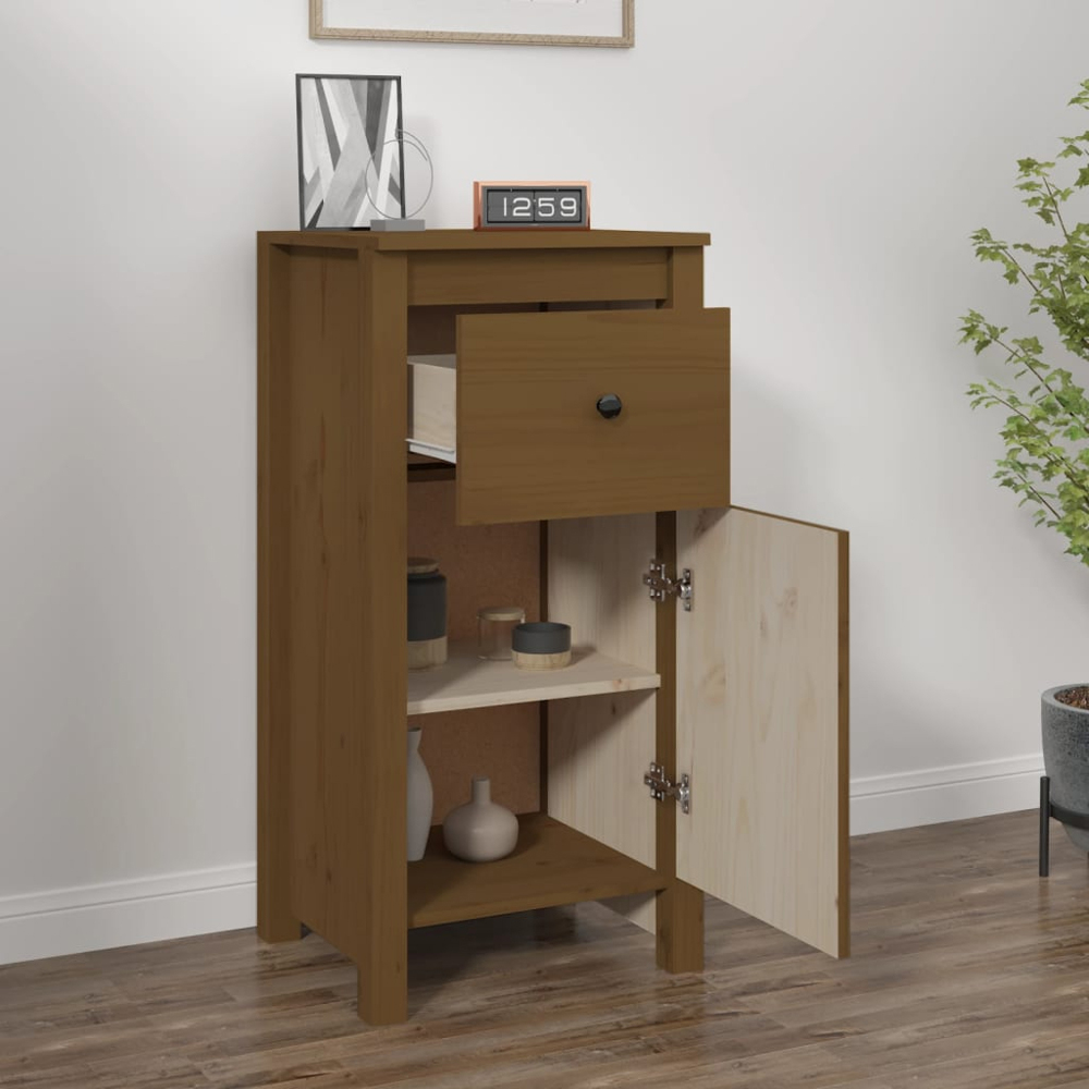 vidaXL Single Door Single Drawer Honey Brown Sideboard Image 3
