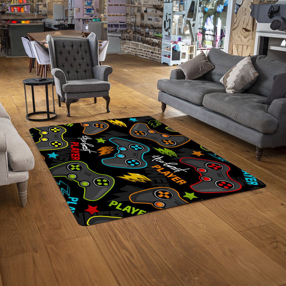 Benjamin Tate Design Faux Wool Small Joystick Game Rug 110 x 60cm Image 2