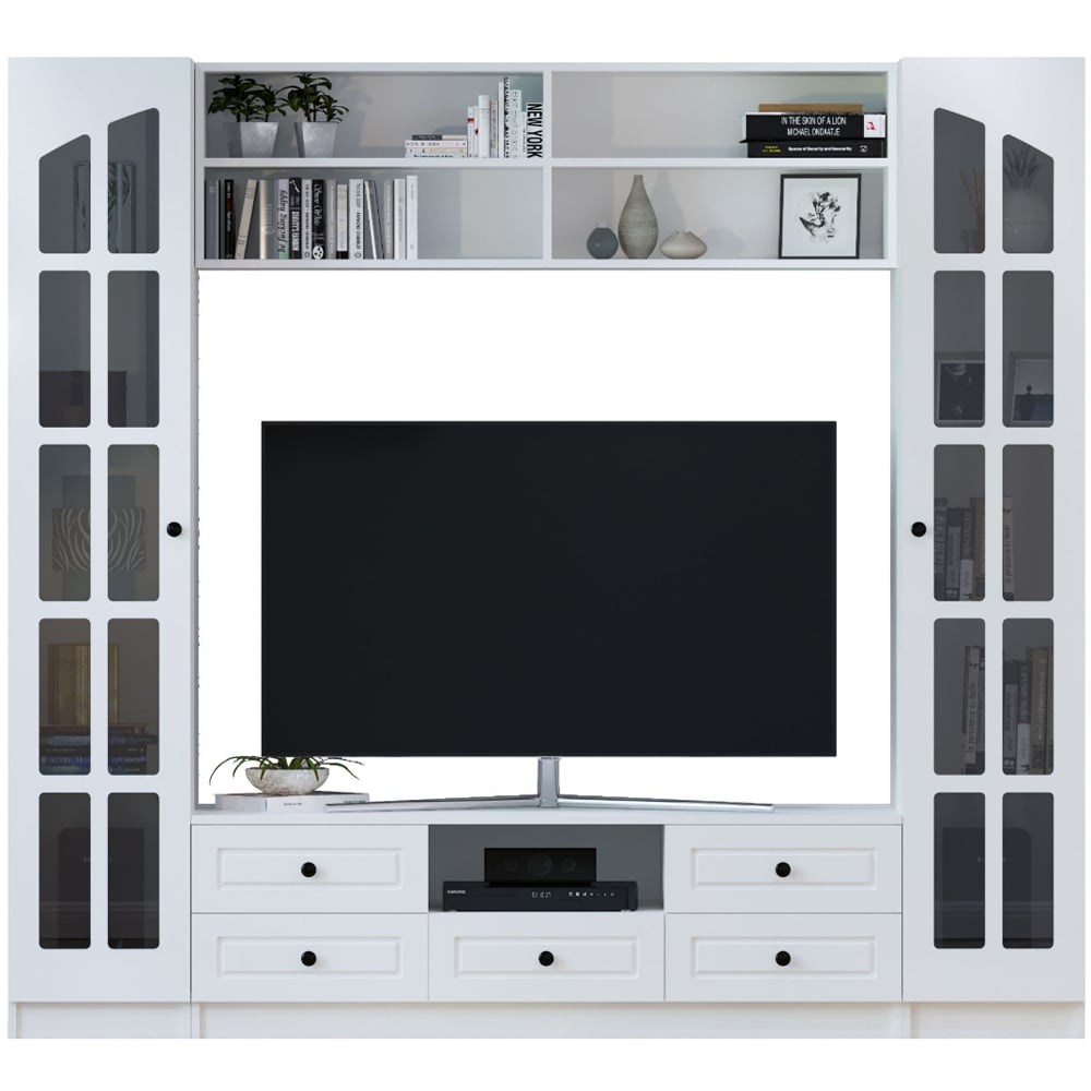 Evu Maison 2 Door 5 Drawer White TV Unit Image 3