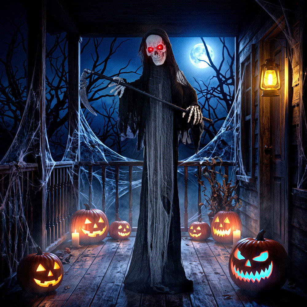 HOMCOM Light Up Life-Size Animated Grim Reaper Halloween Decoration 6ft Image 4