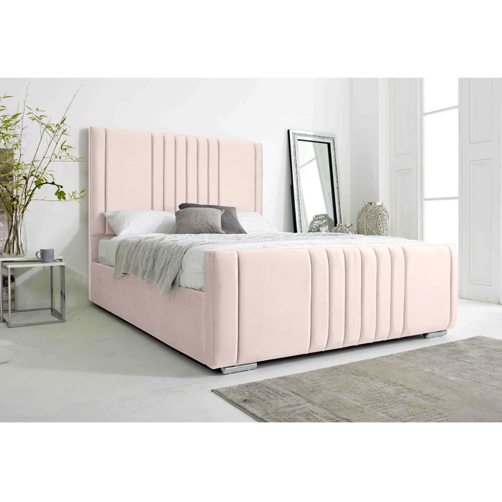 Eleganza Home Willard Small Double Pink Plush Velvet Bed Frame with Headboard Image 2