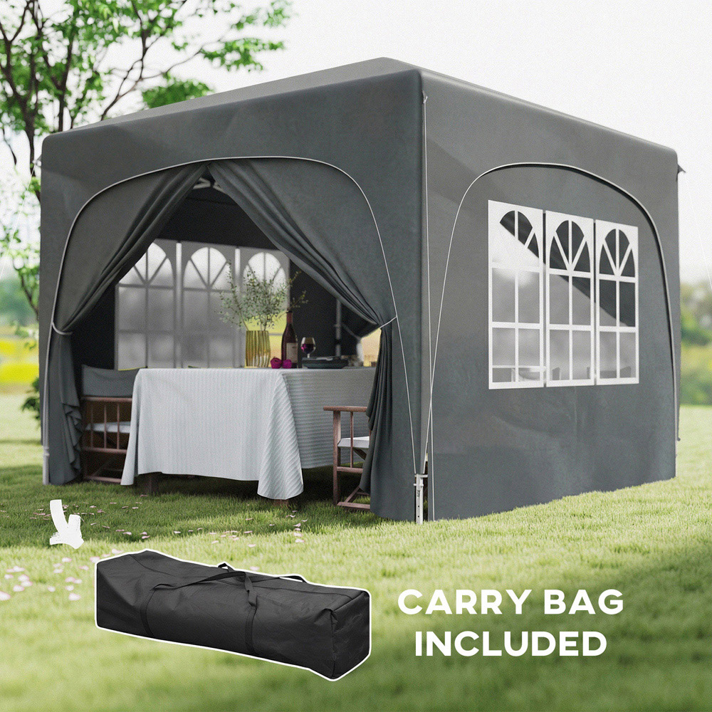 Outsunny 3 x 3m Dark Grey Pop-Up Gazebo with Sides and Carry Bag Image 3