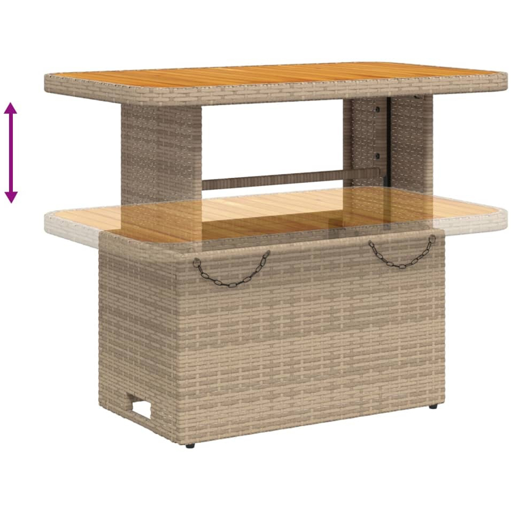 Walplus 2 Seater Beige Brown Poly Rattan Liftable Acacia Wood Top Convertible Garden Dining Table Image 7