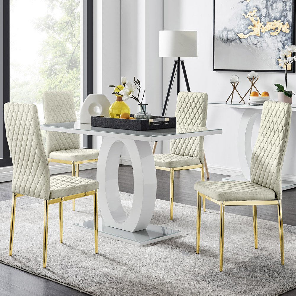 Furniturebox Lucia Valera 4 Seater Dining Set Grey Gloss Cream and Gold Image 1