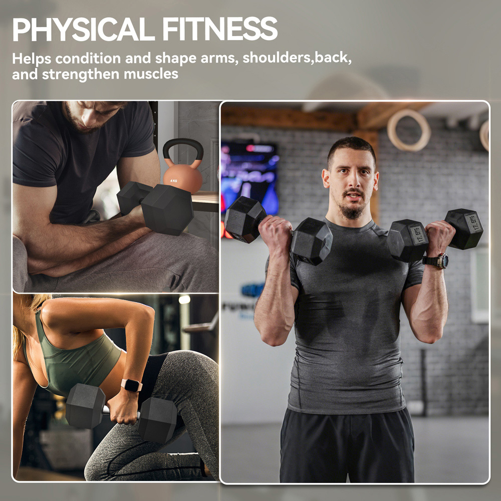 HOMCOM Black Portable Hexagonal Rubber Dumbbell Set 17.5kg 2 Pack Image 7