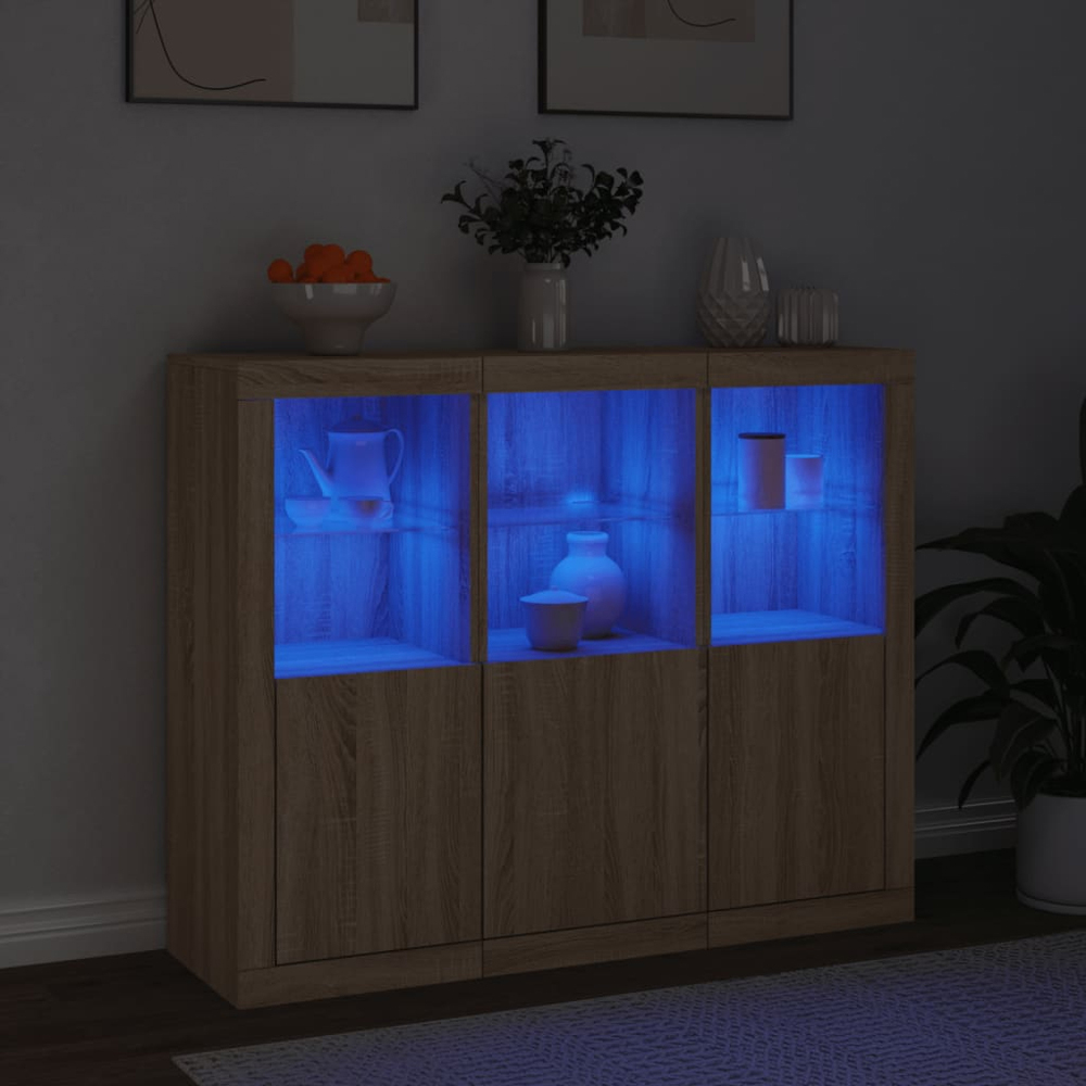 vidaXL 3 Door 6 Open Shelf Sonoma Oak Sideboard with LED Lights Image 3
