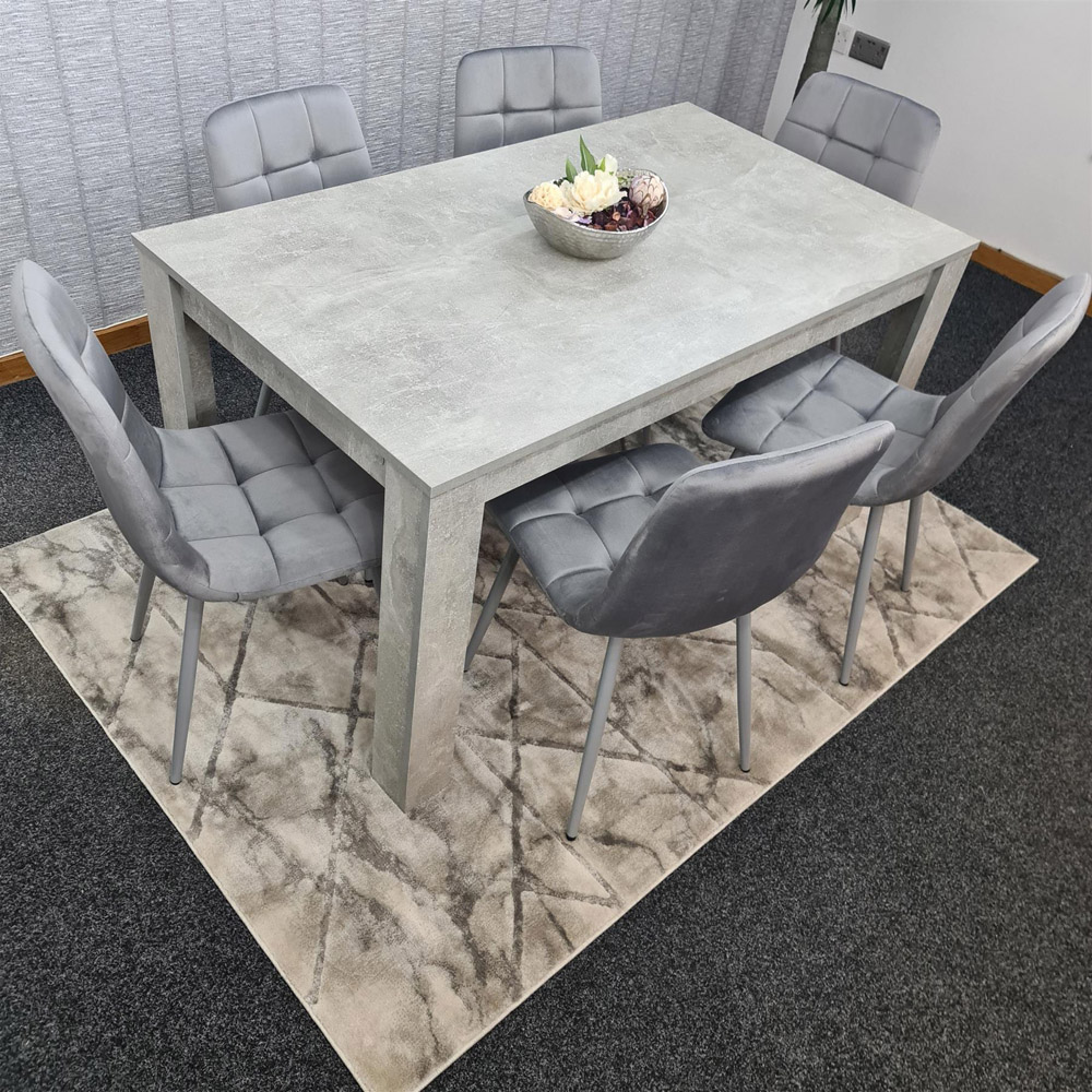 Portland Velvet 6 Seater Dining Set Stone Grey and Grey Image 5