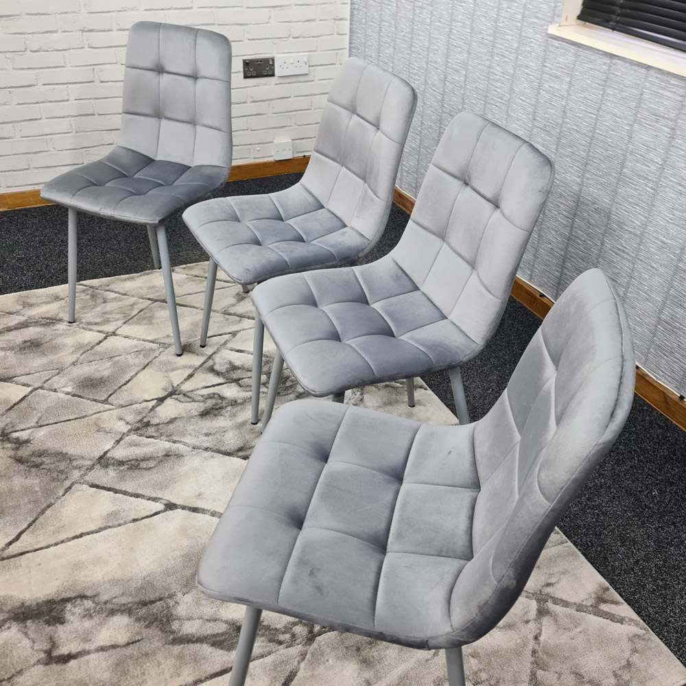 Denver Set of 4 Grey Velvet Dining Chairs Image 4