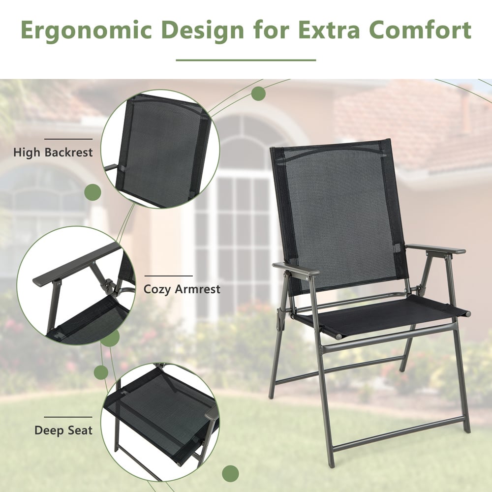 Costway Set of 2 Black Foldable Garden Dining Chair Image 4