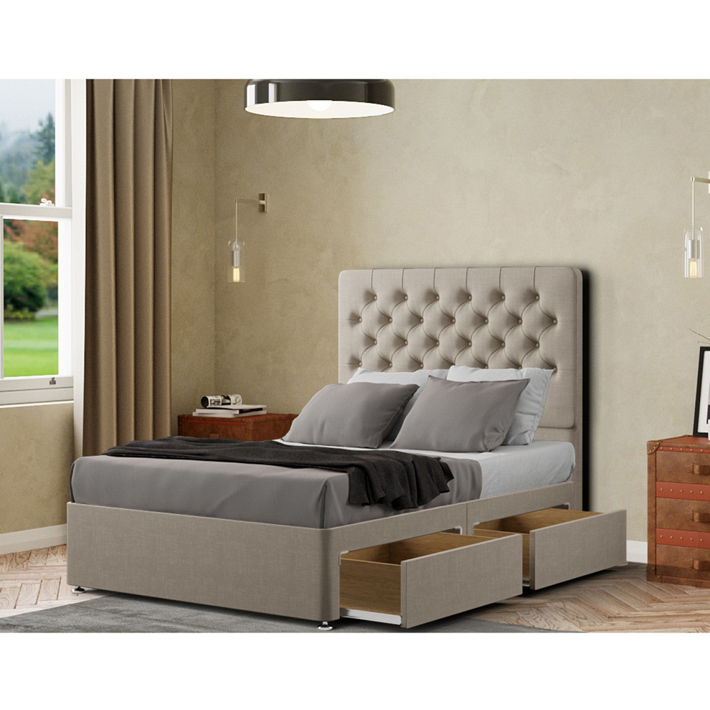 Portland Winchester Small Double Cream Malham Weave Divan Bed with 2 Drawers and Headboard Image 2