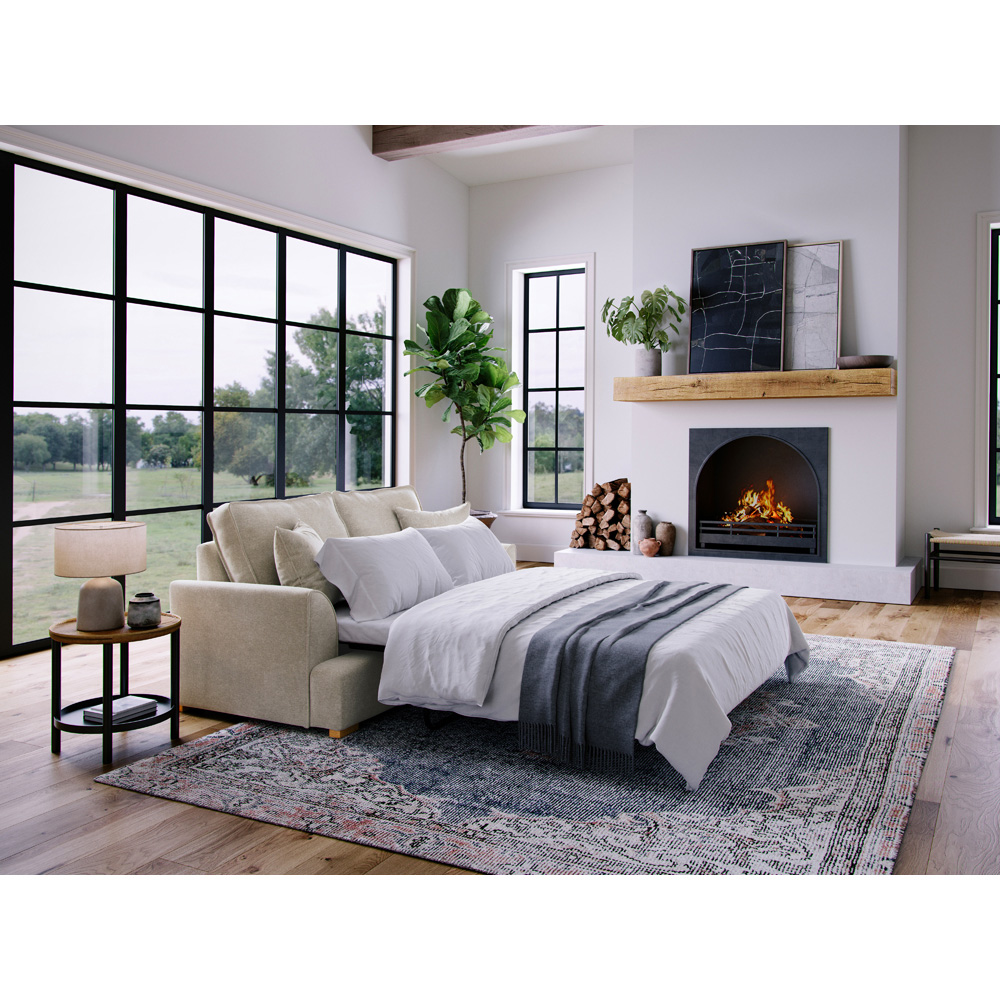 Alba City 2 Seater Stone Fabric Sofa Bed Image 7
