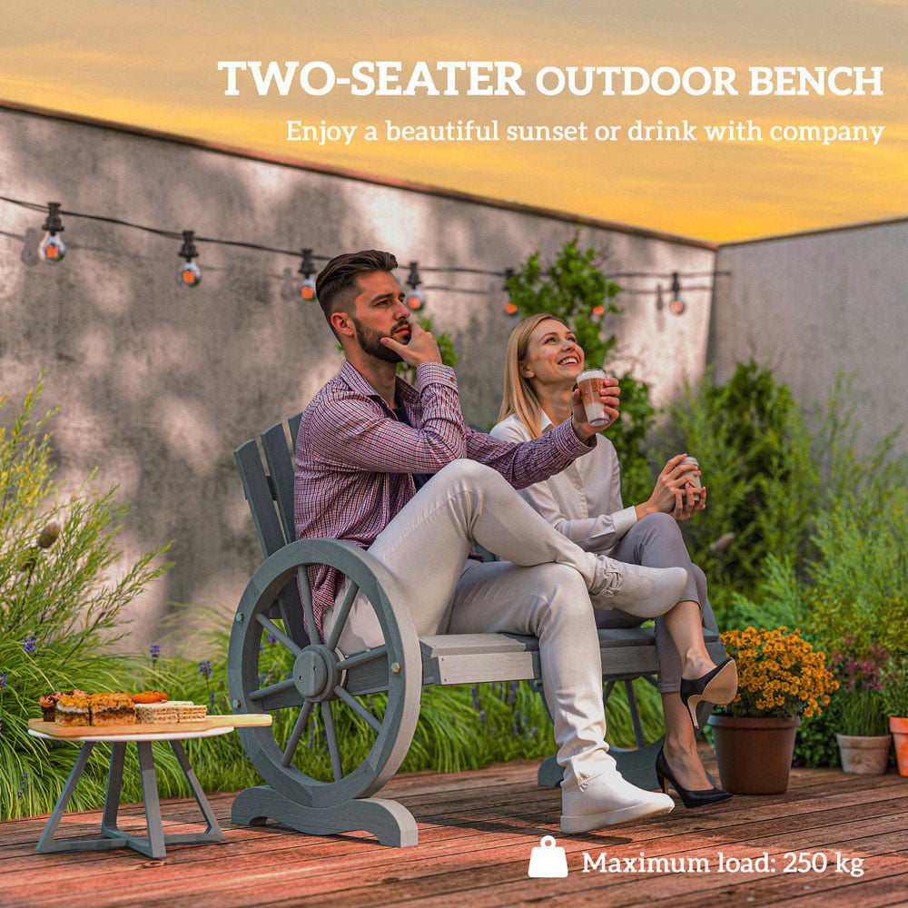 Outsunny 2 Seater Grey Garden Bench with Wheel Shaped Armrests Image 4
