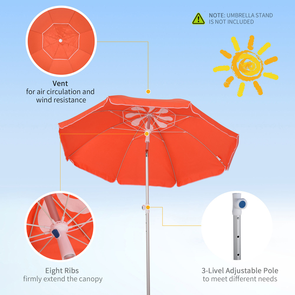 Outsunny Orange Arched Tilting Beach Parasol with Carry Bag 1.9m Image 5