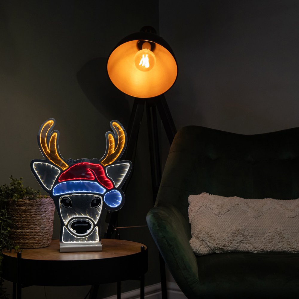 Samuel Alexander Multicolour LED Light Up Deer Head in Santa Hat Infinity Christmas Decoration 40cm Image 2
