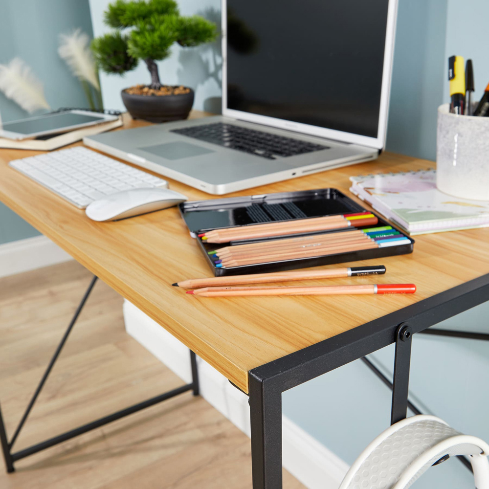 Home Source Brampton Folding Compact Desk with Hook Light Oak Image 4