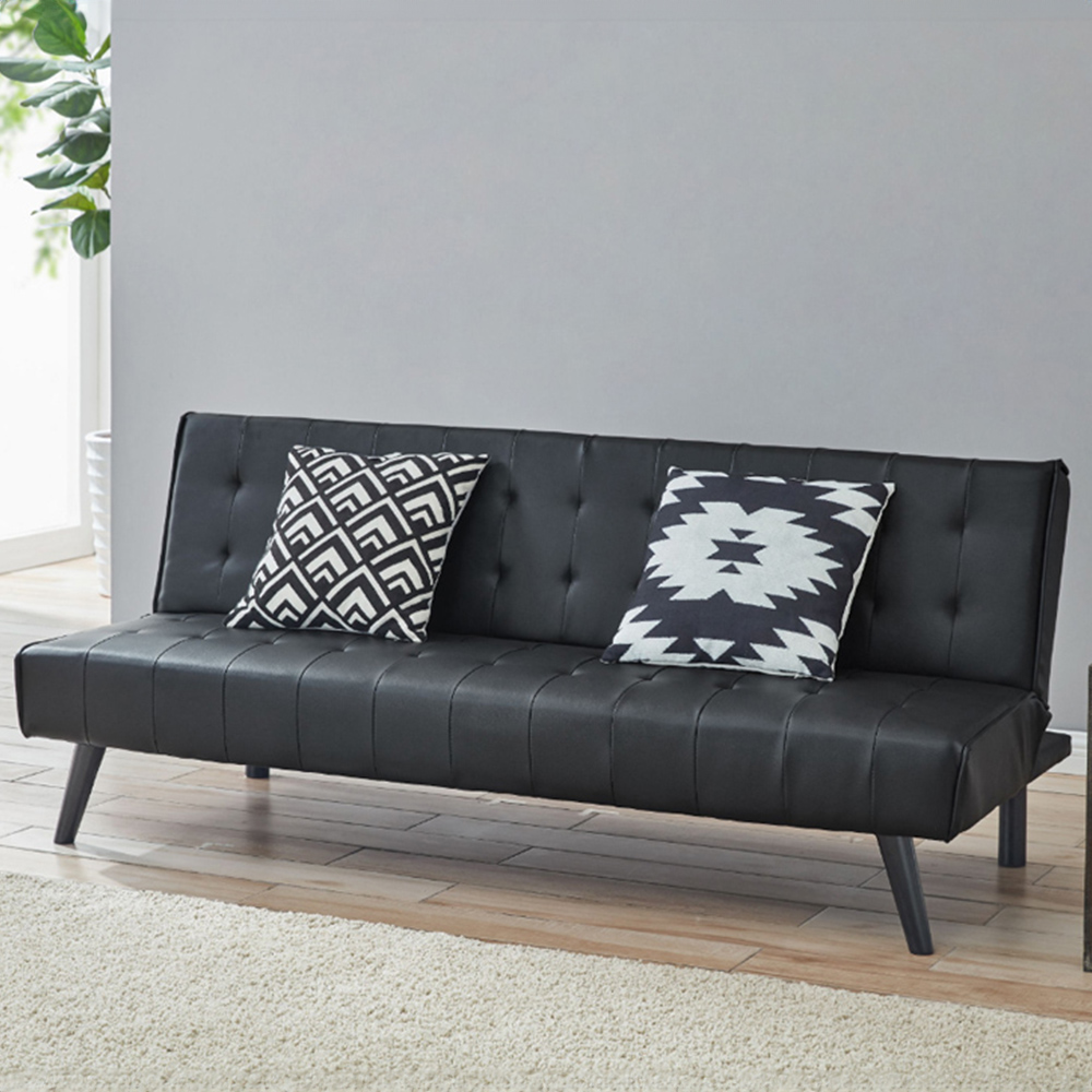 Home Detail Dawson 3 Seater Black Faux Leather Sofa Bed with Chaise Image 6