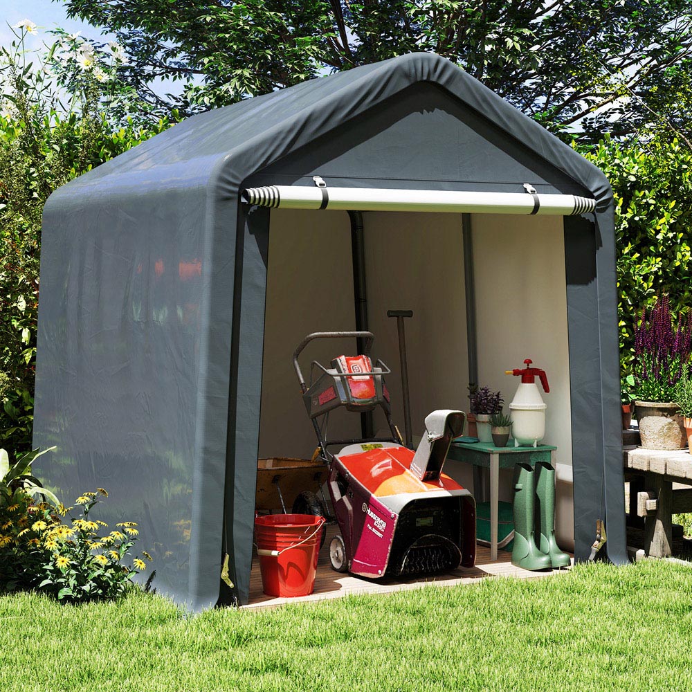 Costway Grey Outdoor Portable Storage Shelter with Roll up Door Image 7