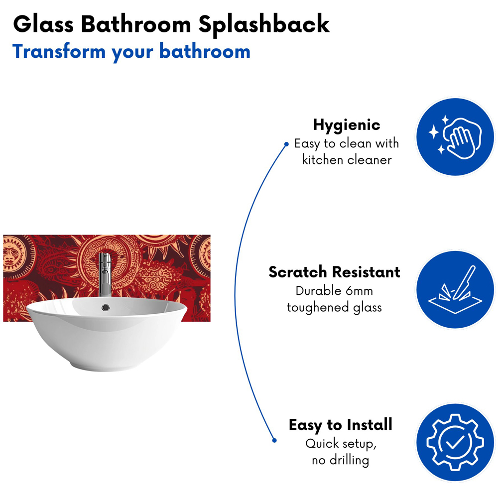 Warren Reed Designer Abstract Red Moon and Sun Glass Bathroom Splashback 25 x 60cm Image 4