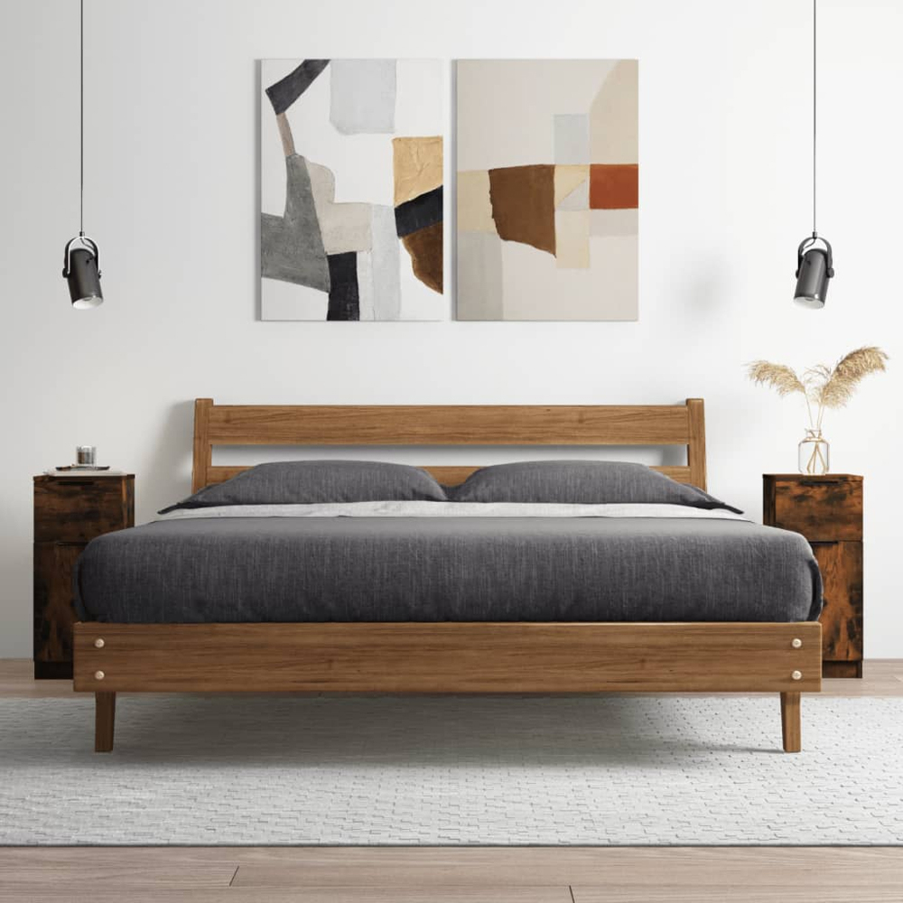 vidaXL Single Door Single Drawer Smoked Oak Sideboard Set of 2 Image 3