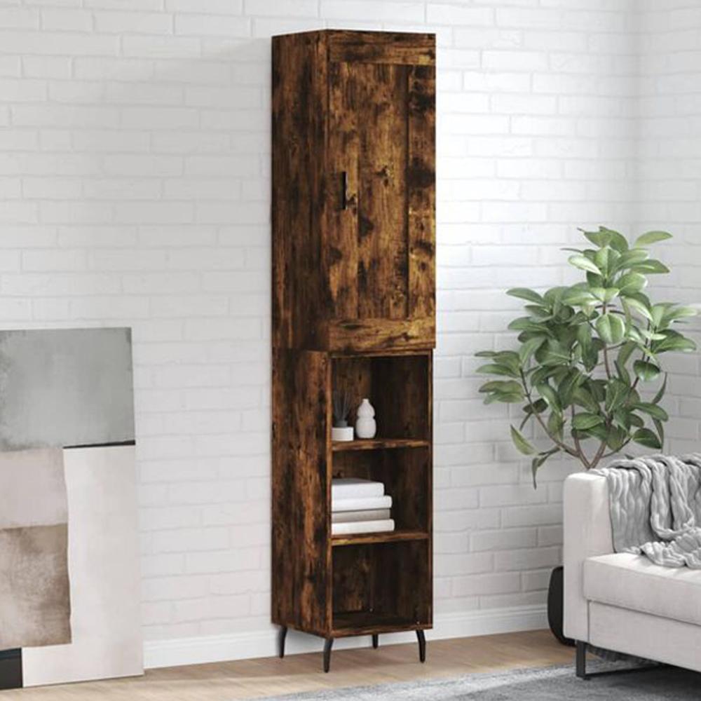 vidaXL Single Door 3 Shelf Smoked Oak Highboard Image 1